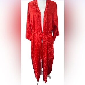 Vintage Vibrant Red Kimono  long belted embroidered